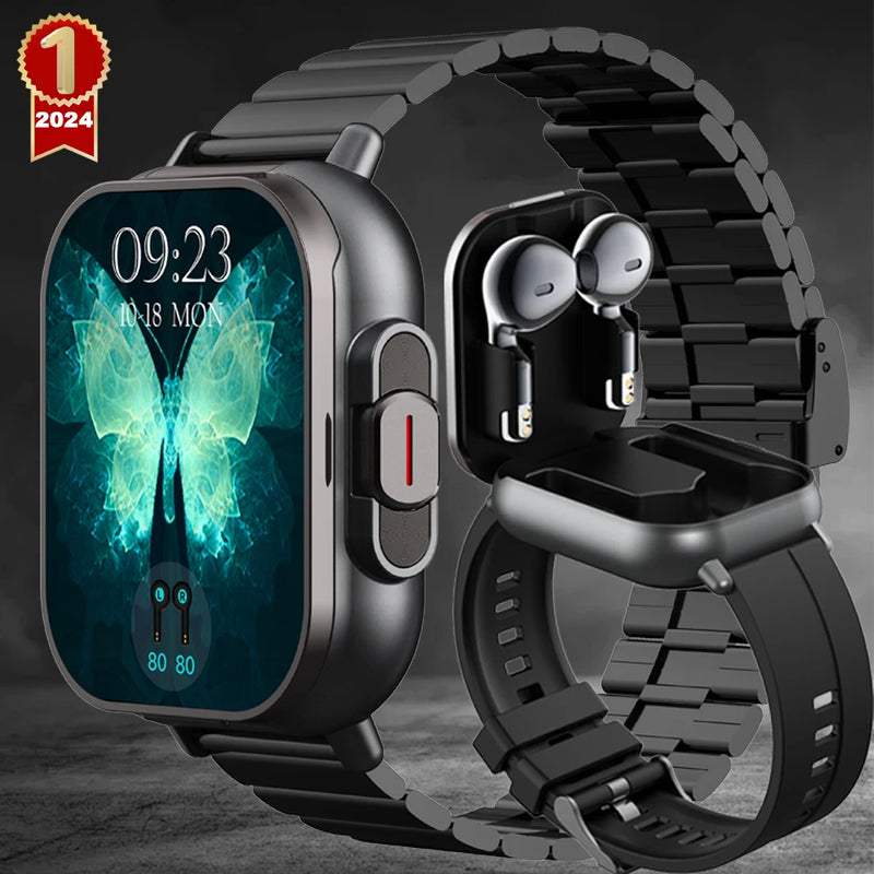 TWS Smart Watch com fone de ouvido e Bluetooth Call for Men, Smartwatch com GPS Track, Monitor de Freqüência Cardíaca, Play Music, 2 em 1, Novo